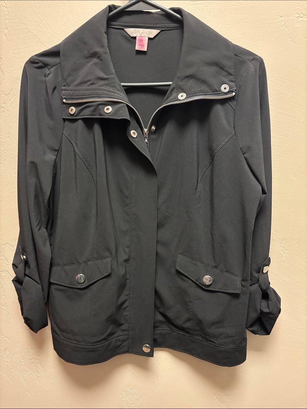 Laura Ashley Black Utility Jacket with Snap-Flap Pockets